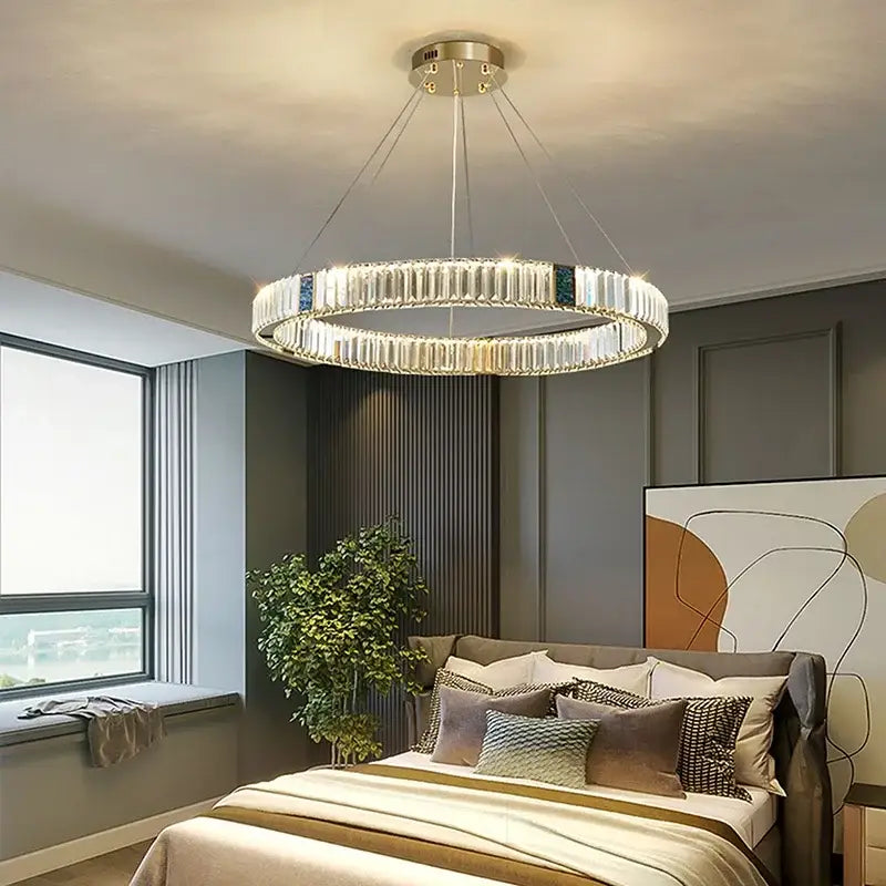Modern gold crystal round ceiling chandelier for dining room