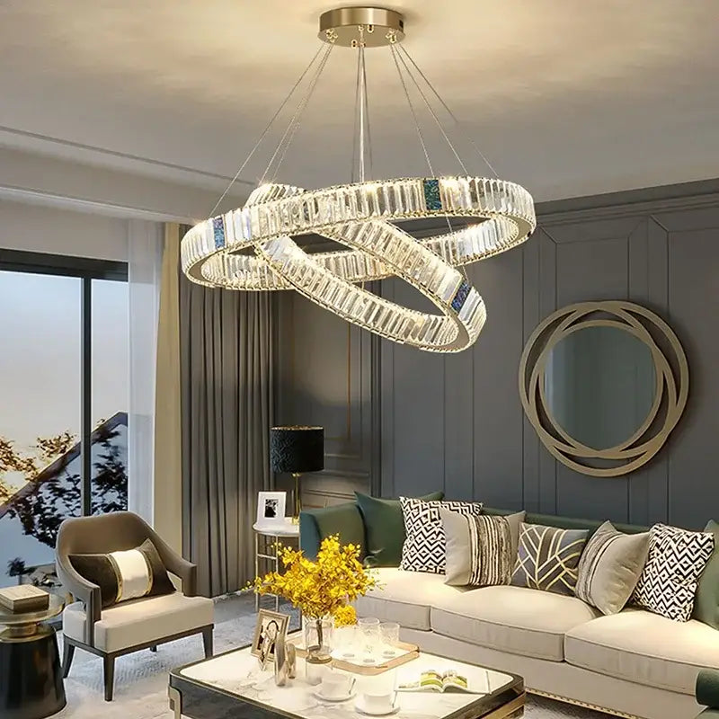 Modern gold crystal round ceiling chandelier for dining room