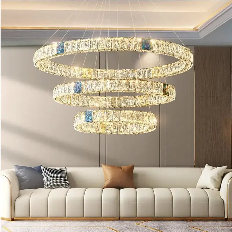 Modern gold crystal round ceiling chandelier for dining room