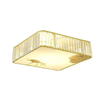Modern gold crystal round ceiling light bedroom lotus decor