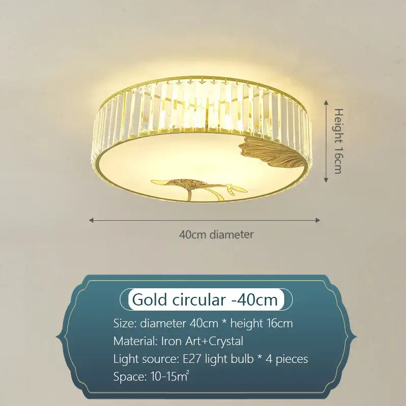 Modern gold crystal round ceiling light bedroom lotus decor
