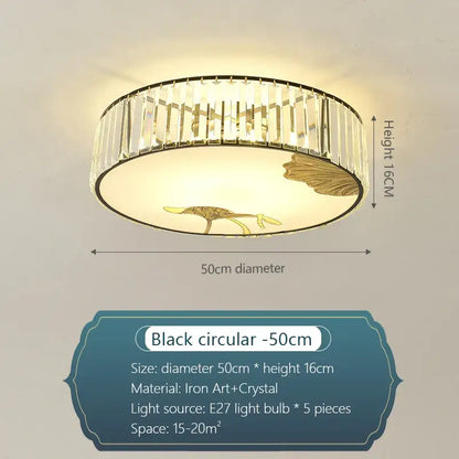 Modern gold crystal round ceiling light bedroom lotus decor