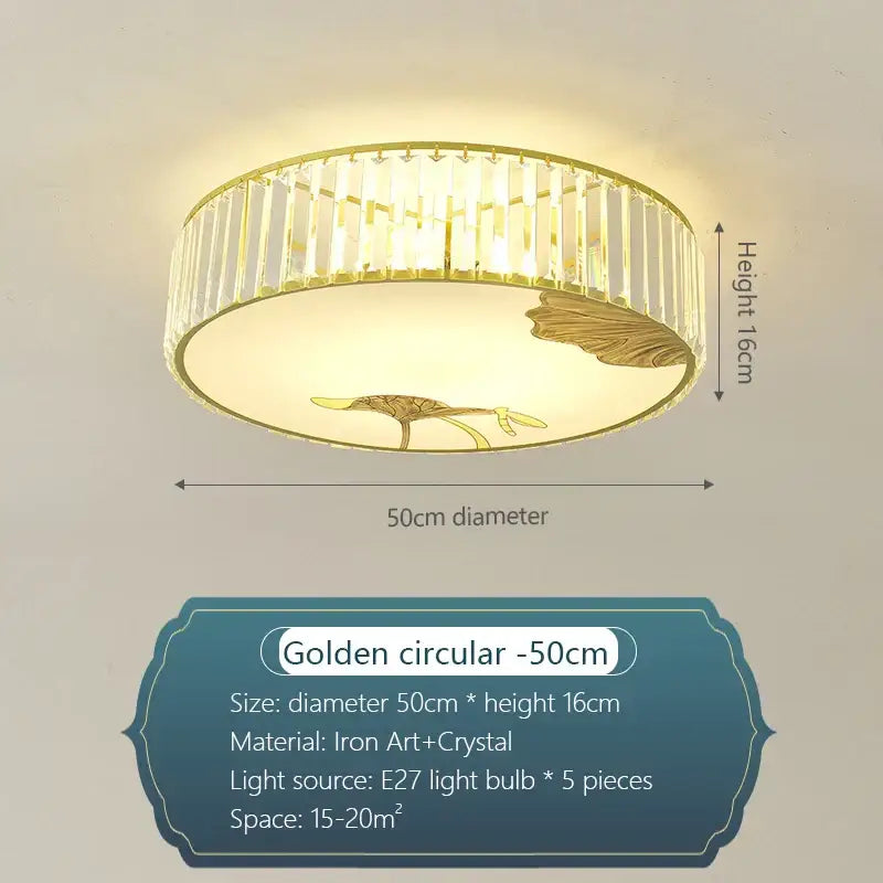 Modern gold crystal round ceiling light bedroom lotus decor