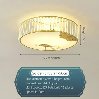 Modern gold crystal round ceiling light bedroom lotus decor