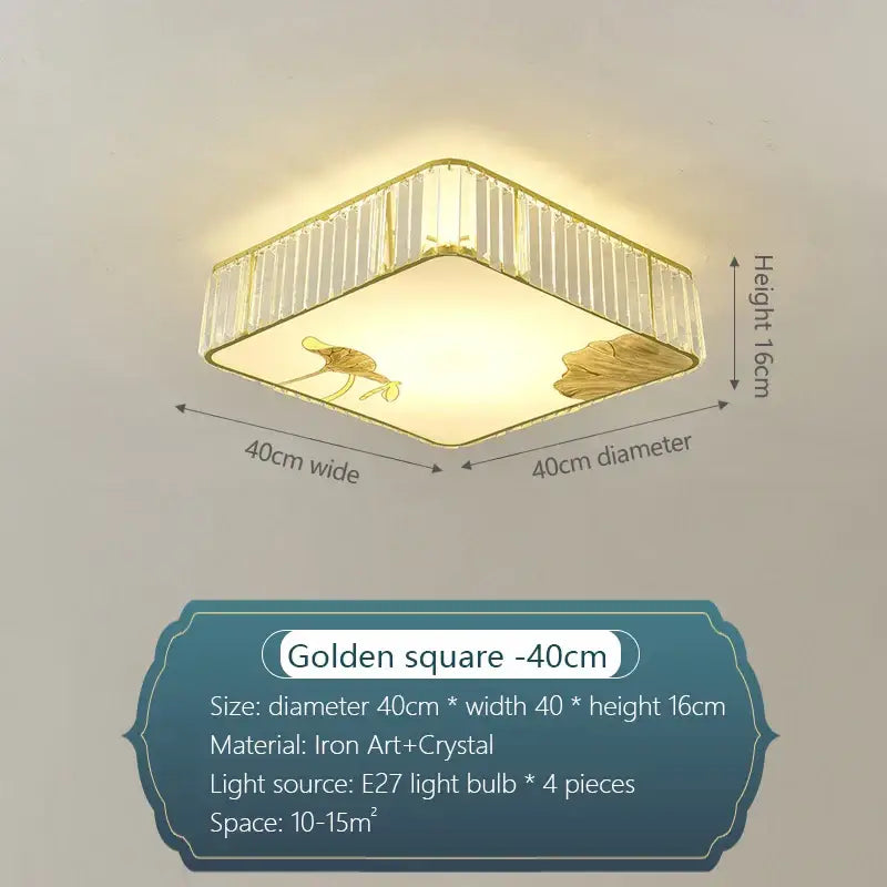 Modern gold crystal round ceiling light bedroom lotus decor