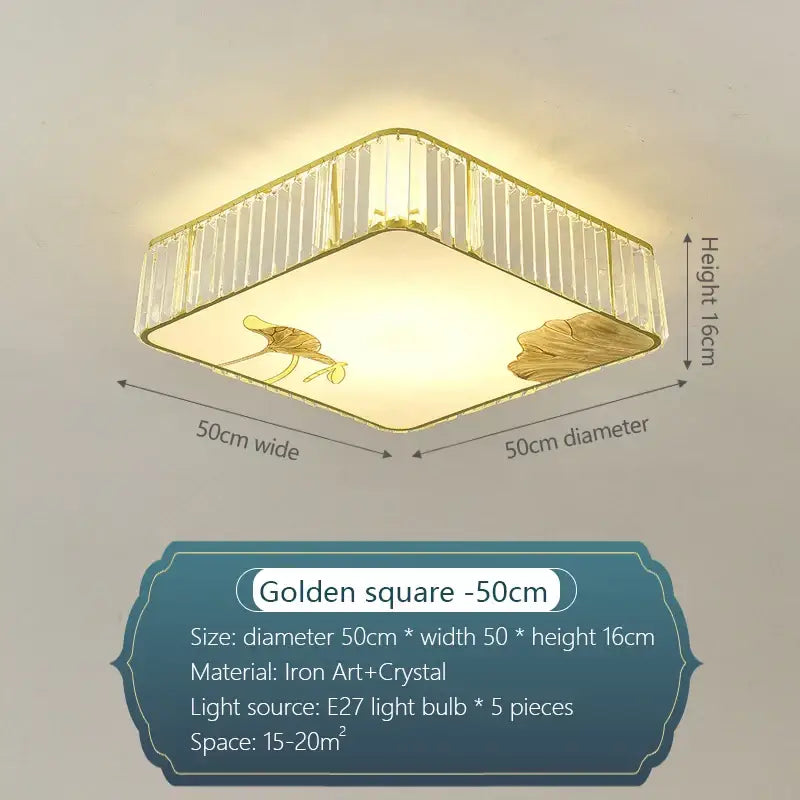 Modern gold crystal round ceiling light bedroom lotus decor