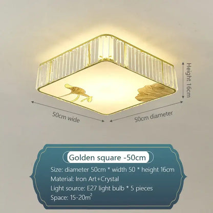 Modern gold crystal round ceiling light bedroom lotus decor