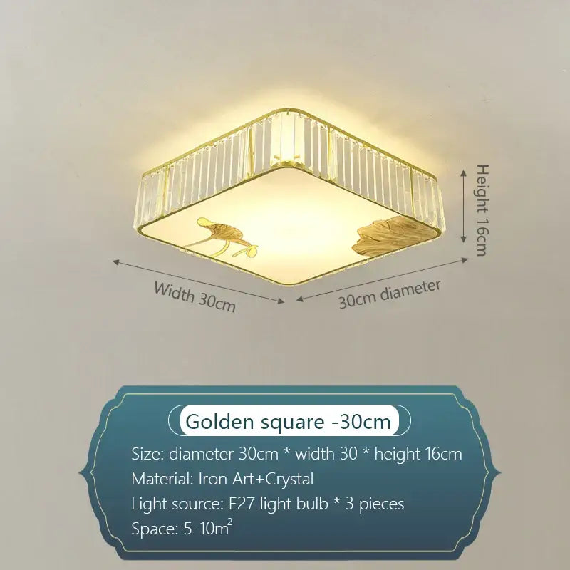 Modern gold crystal round ceiling light bedroom lotus decor