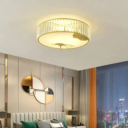 Modern gold crystal round ceiling light bedroom lotus decor