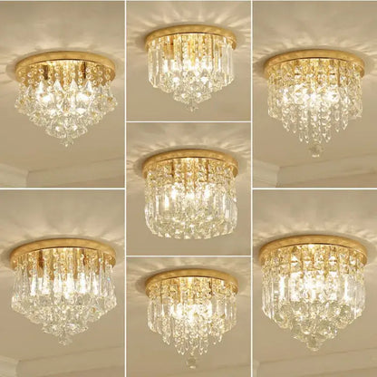 Modern gold crystal round ceiling lights for luxe living room