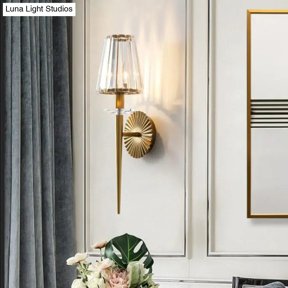 Modern gold crystal shade wall light living room sunburst design