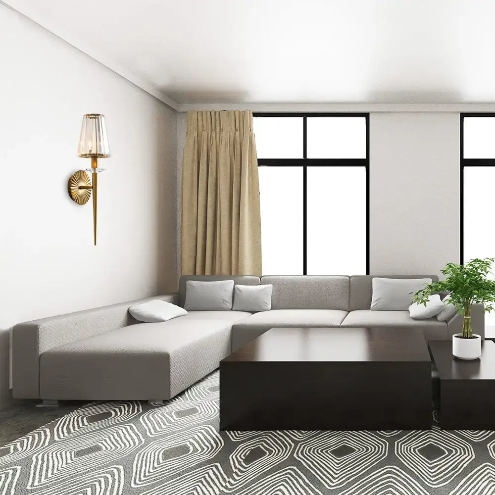 Modern gold crystal shade wall light living room sunburst design