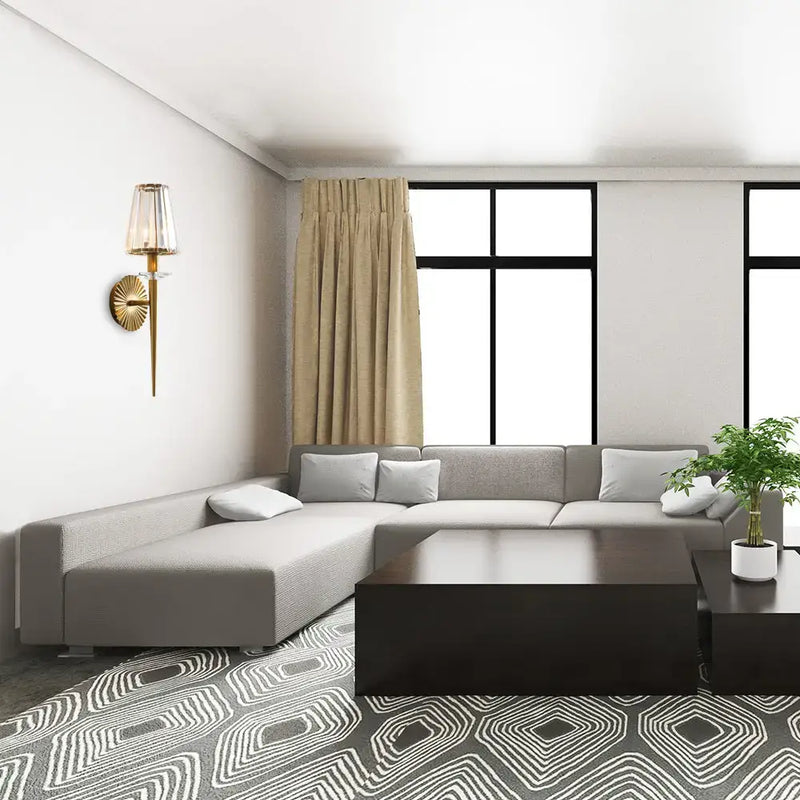 Modern gold crystal shade wall light living room sunburst design