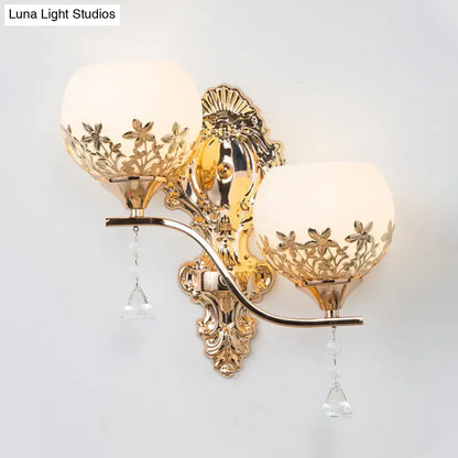 Modern gold crystal shade wall sconce light fixture bedroom lamp