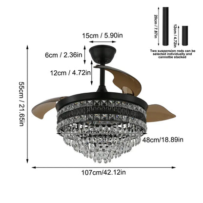 Modern gold crystal smart ceiling fan – living room chandelier