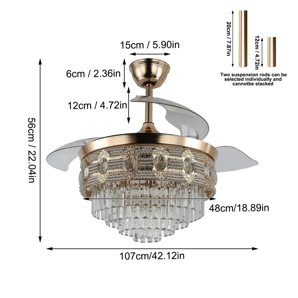 Modern gold crystal smart ceiling fan – living room chandelier