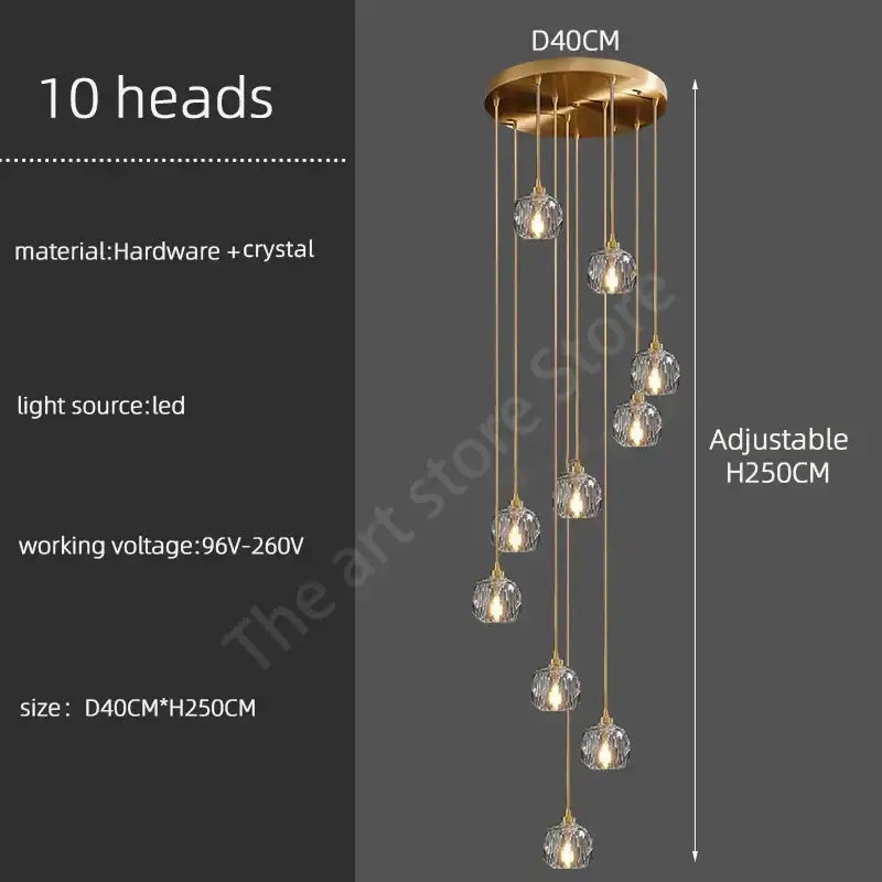 Modern gold crystal stainless steel staircase chandelier living room