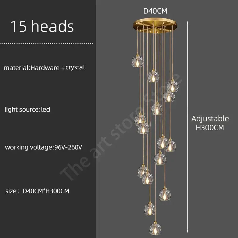 Modern gold crystal stainless steel staircase chandelier living room