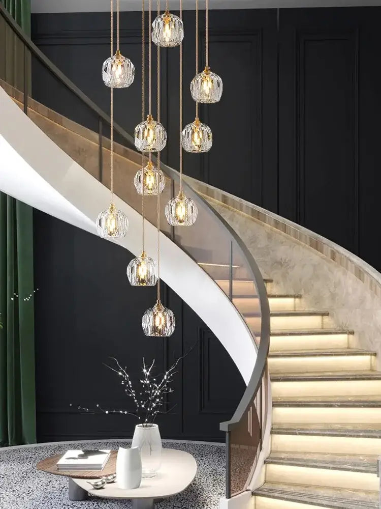 Modern gold crystal stainless steel staircase chandelier living room