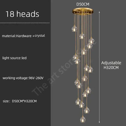 Modern gold crystal stainless steel staircase chandelier living room