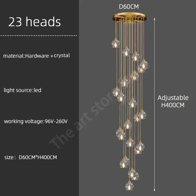 Modern gold crystal stainless steel staircase chandelier living room
