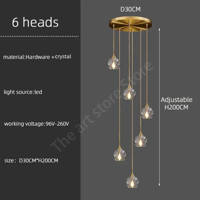 Modern gold crystal stainless steel staircase chandelier living room