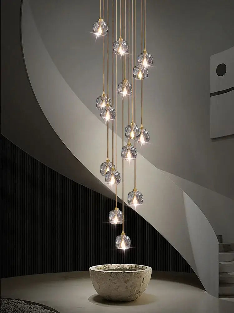 Modern gold crystal stainless steel staircase chandelier living room