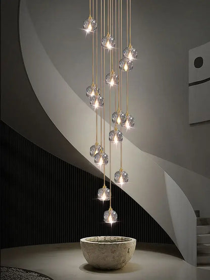 Modern gold crystal stainless steel staircase chandelier living room