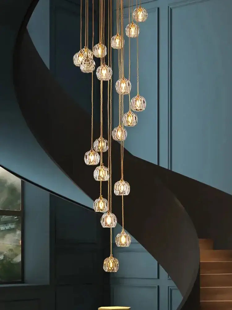 Modern gold crystal stainless steel staircase chandelier living room