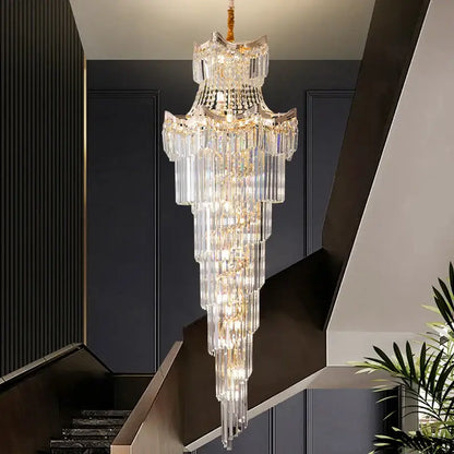 Modern gold crystal stair chandelier living room cascading light
