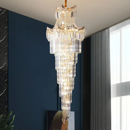 Modern gold crystal stair chandelier living room cascading light