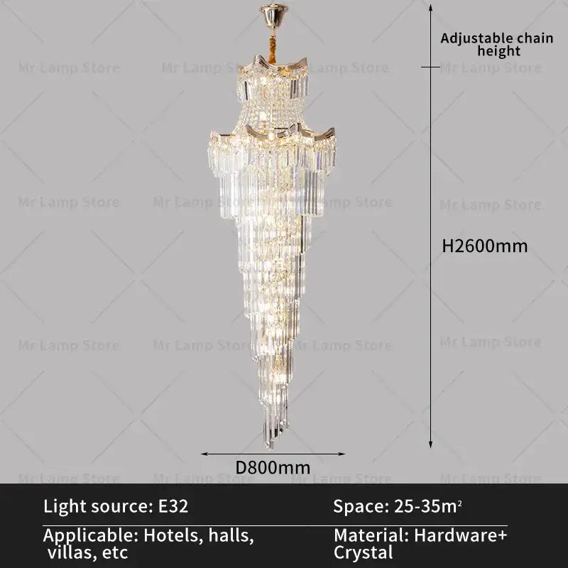 Modern gold crystal stair chandelier living room cascading light