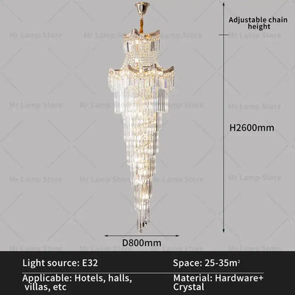 Modern gold crystal stair chandelier living room cascading light