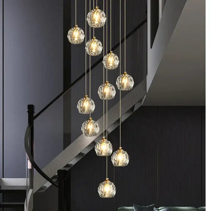 Modern gold crystal stair football shaped chandelier stairwell light