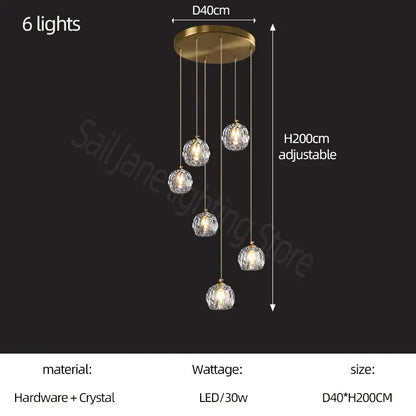 Modern gold crystal stair football shaped chandelier stairwell light