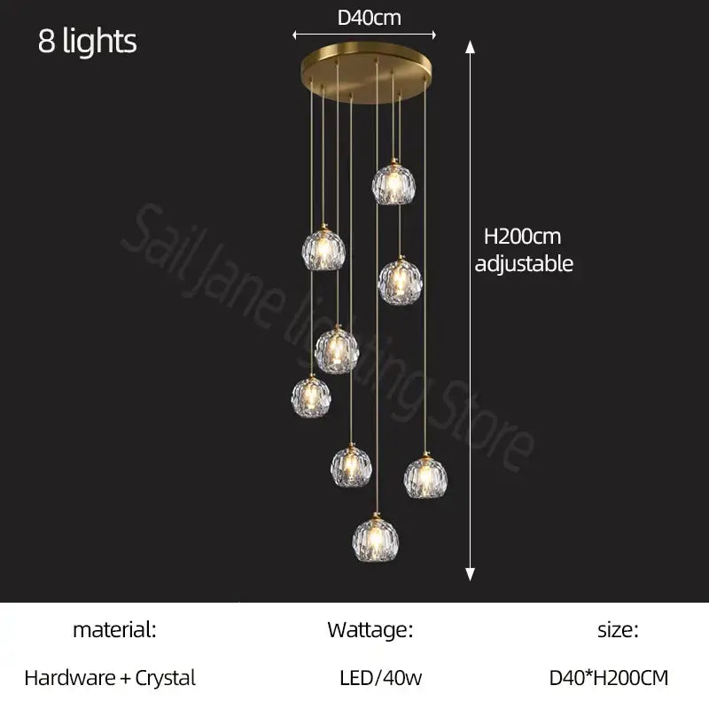Modern gold crystal stair football shaped chandelier stairwell light