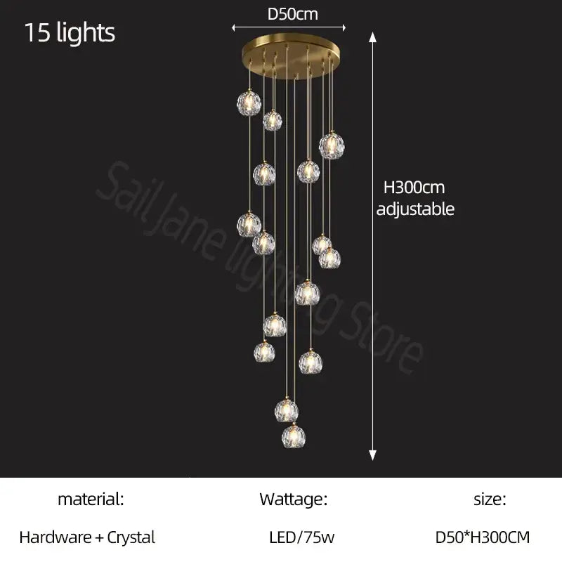 Modern gold crystal stair football shaped chandelier stairwell light