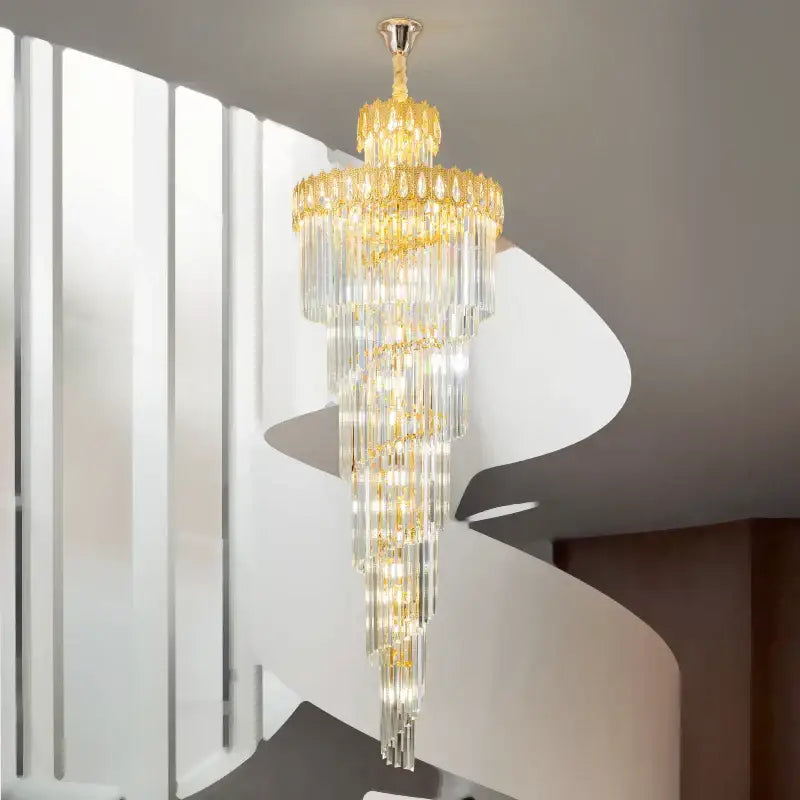 Modern gold crystal stair long chandelier living room light