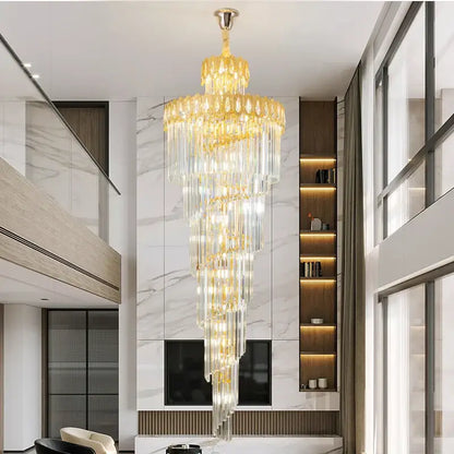Modern gold crystal stair long chandelier living room light