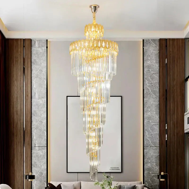 Modern gold crystal stair long chandelier living room light