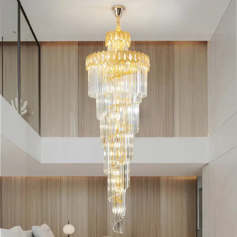 Modern gold crystal stair long chandelier living room light