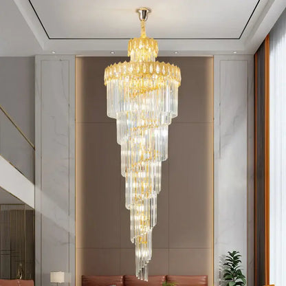 Modern gold crystal stair long chandelier living room light