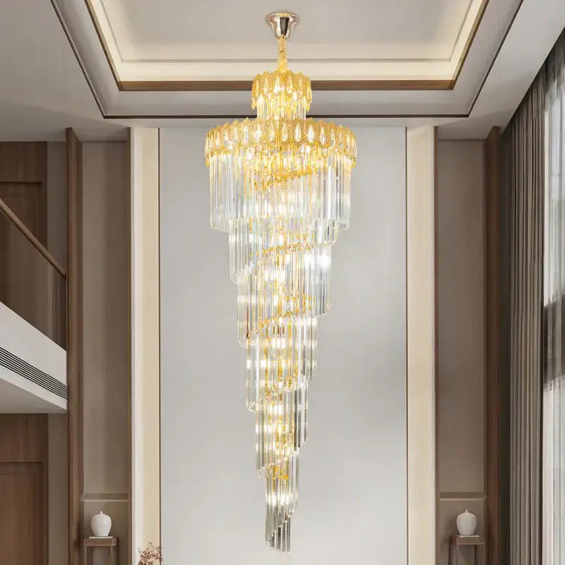 Modern gold crystal stair long chandelier living room light