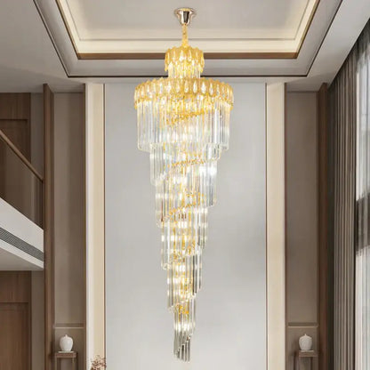 Modern gold crystal stair long chandelier living room light