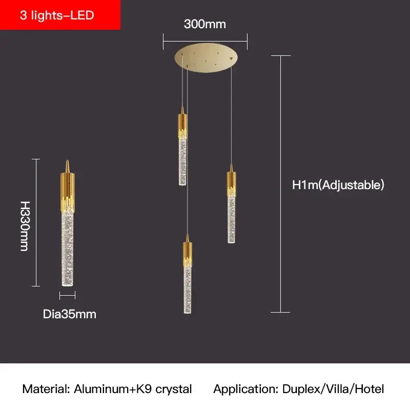 Modern gold crystal staircase chandelier stairwell led hanging lamp