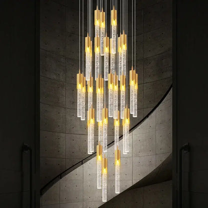 Modern gold crystal staircase chandelier stairwell led hanging lamp