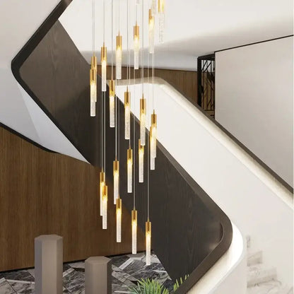 Modern gold crystal staircase chandelier stairwell led hanging lamp