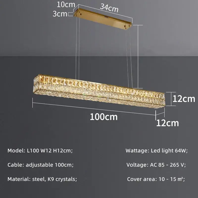 Modern gold crystal steel led pendant light for dining room