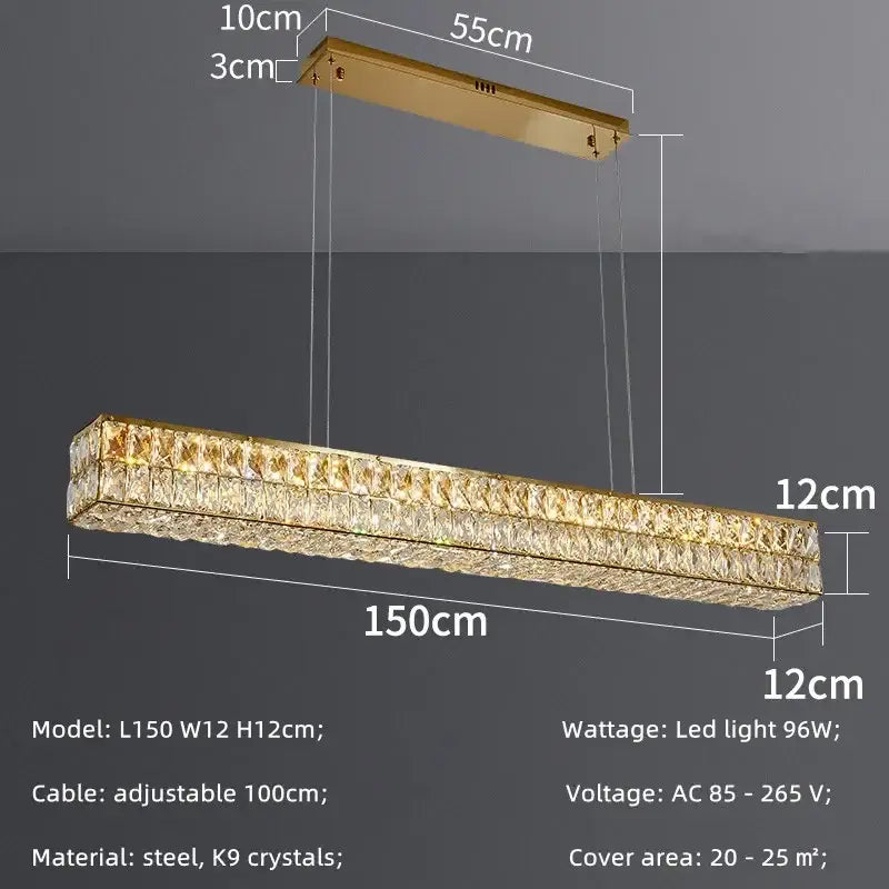 Modern gold crystal steel led pendant light for dining room