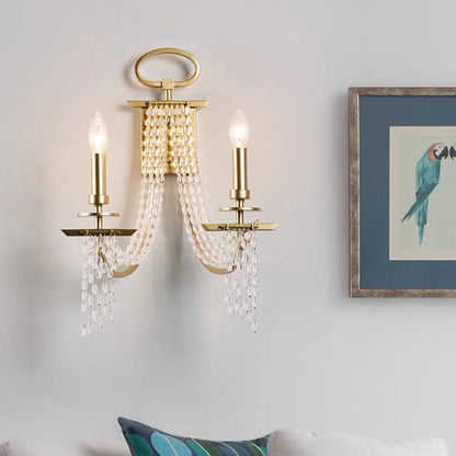 DecorBites™ Modern Gold Crystal Strand Wall Mounted Candle Wall Lamp - 2-Light Design, Bedroom Lighting